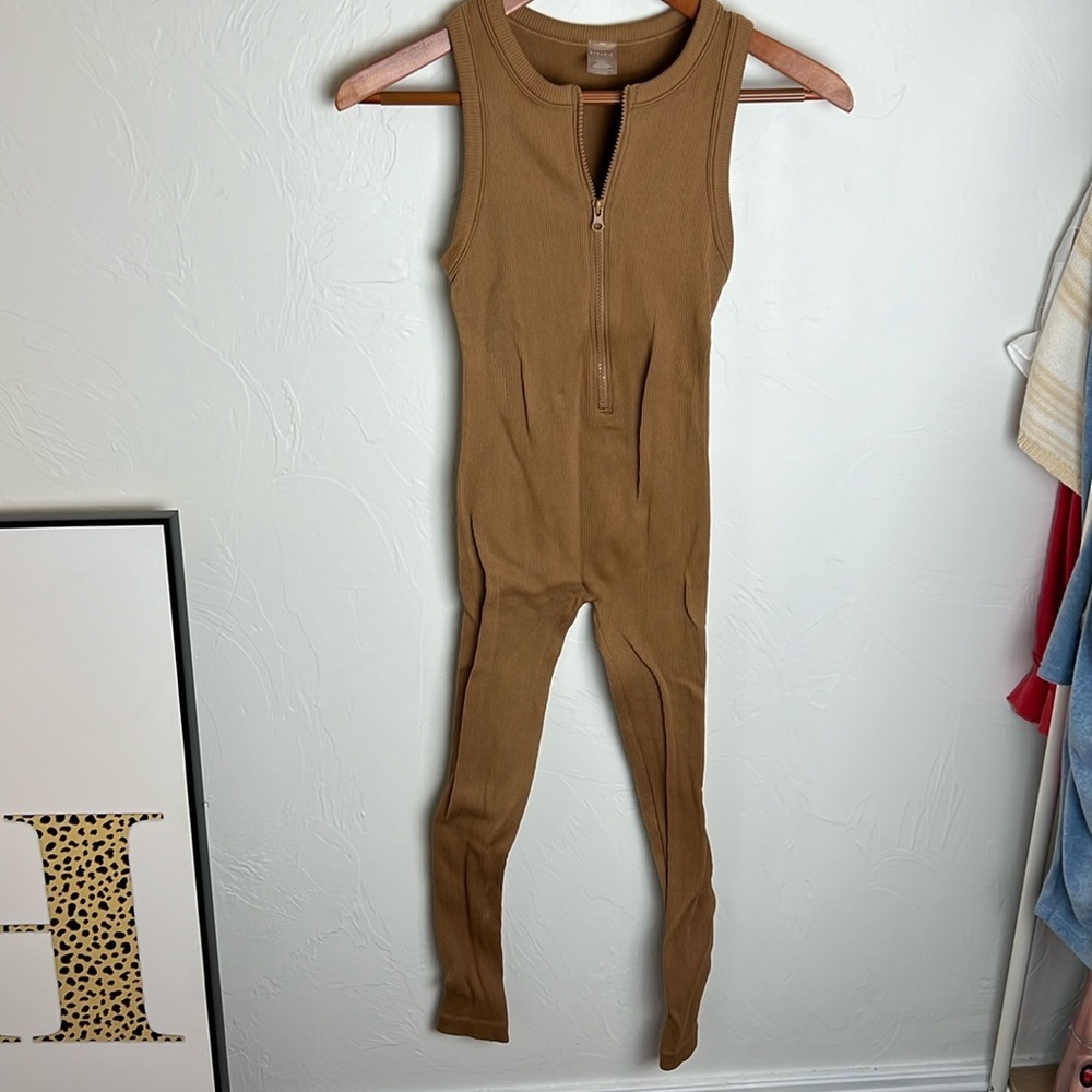 Ribbed Tan Jumpsuit